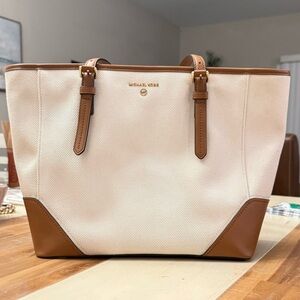 Michael Kors Cream and Brown Tote Bag